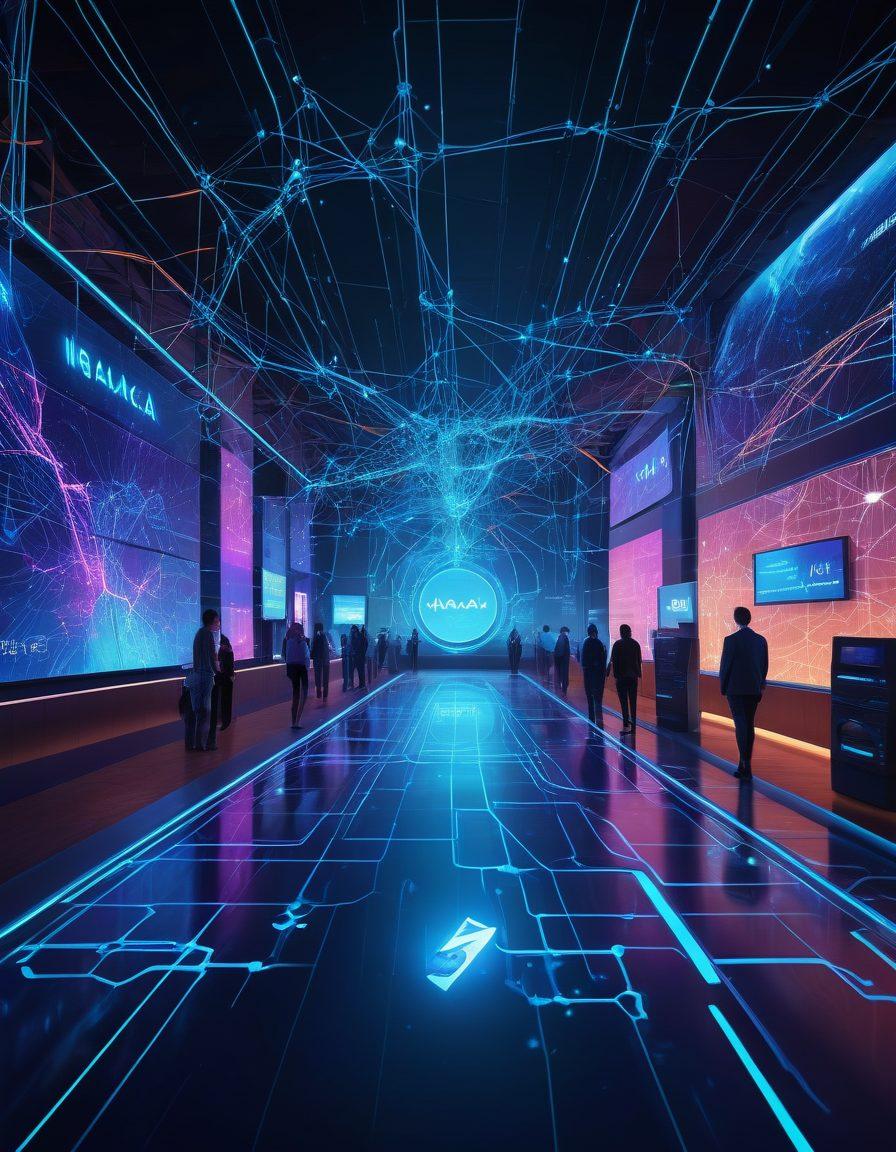 A dynamic and innovative digital landscape featuring interconnected web solutions, with glowing network nodes and vibrant pathways symbolizing seamless connectivity. Central to the image, a sleek futuristic logo of 'Naaca' shines brilliantly. The backdrop features a mix of deep blues and neon hues to give a tech-savvy atmosphere. super-realistic, vibrant colors, futuristic theme.
